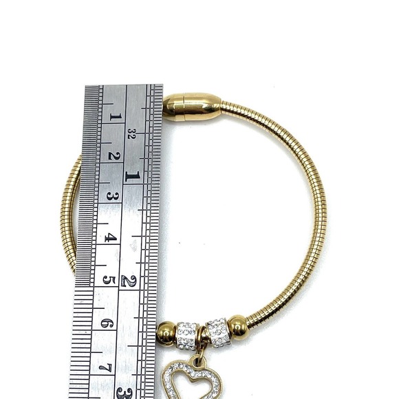 Swarovski Elements Gold Crystal Bangle Dangle Bracelet Open Heart Slider Charm - Picture 5 of 8